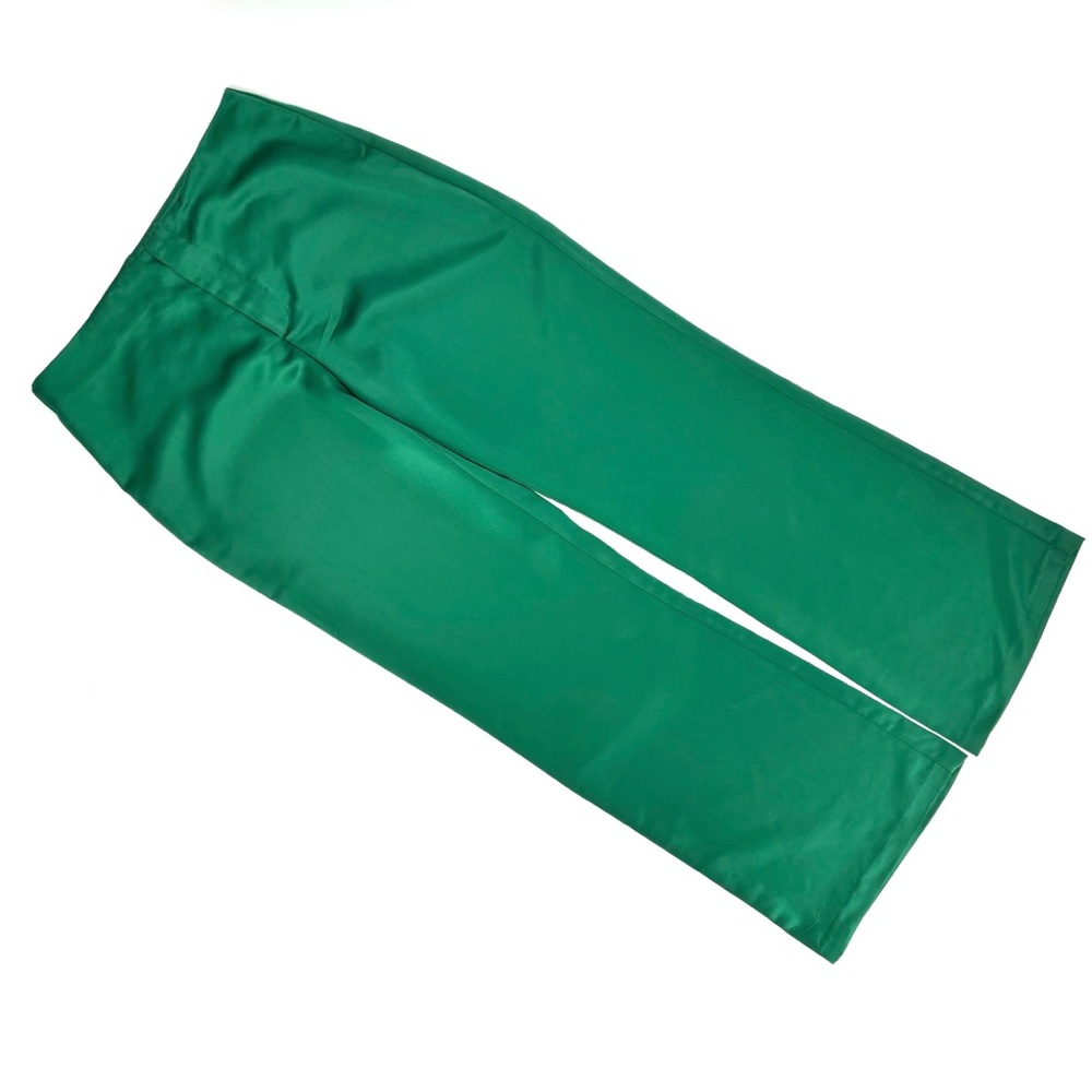 Jason Wu NWOT Emerald Green Satin Wide Leg High Rise No Waistband Trousers, 6